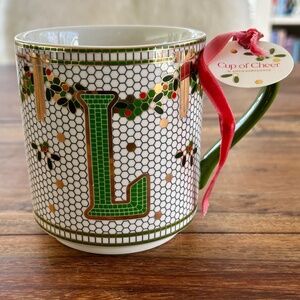 Anthropologie Festive Bistro Tile Monogram L Mug